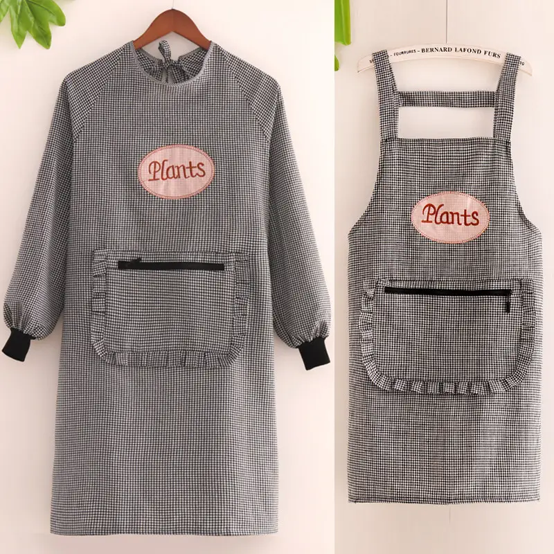 Women Cotton Long Sleeve Apron with Adjustable Tie - Image 18