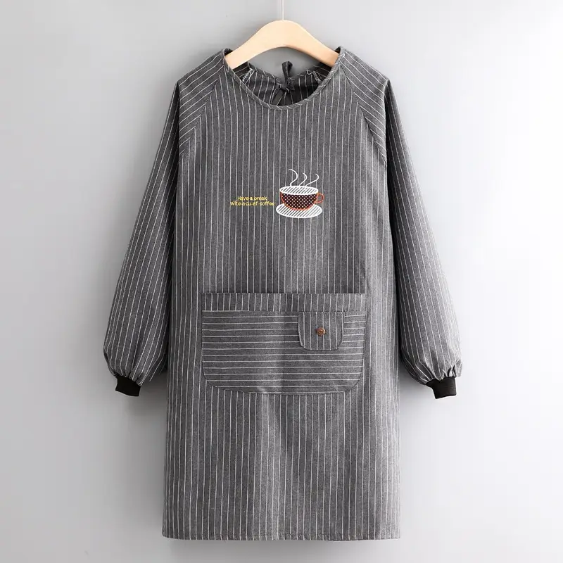 Women Cotton Long Sleeve Apron with Adjustable Tie - Image 2