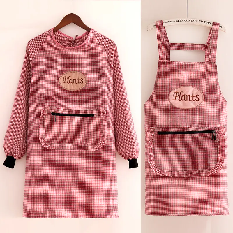 Women Cotton Long Sleeve Apron with Adjustable Tie - Image 21