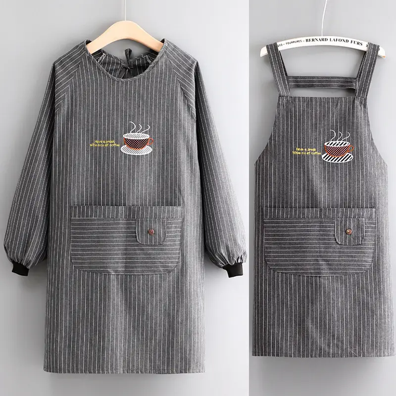 Women Cotton Long Sleeve Apron with Adjustable Tie - Image 3