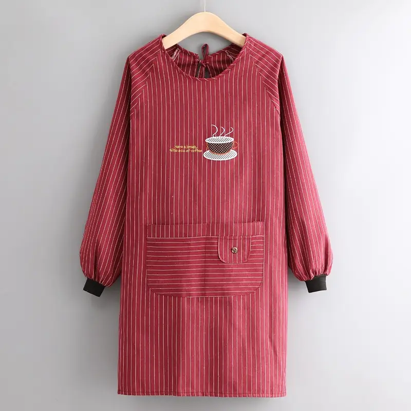 Women Cotton Long Sleeve Apron with Adjustable Tie - Image 5