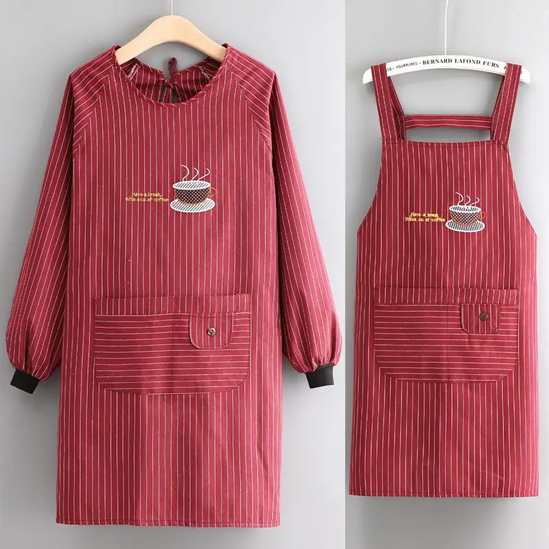 Women Cotton Long Sleeve Apron with Adjustable Tie - Image 6