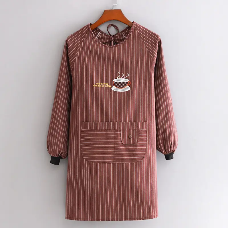 Women Cotton Long Sleeve Apron with Adjustable Tie - Image 8