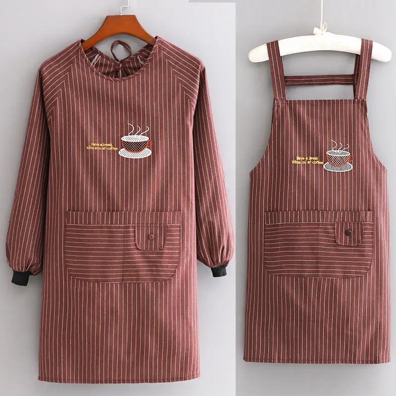 Women Cotton Long Sleeve Apron with Adjustable Tie - Image 9