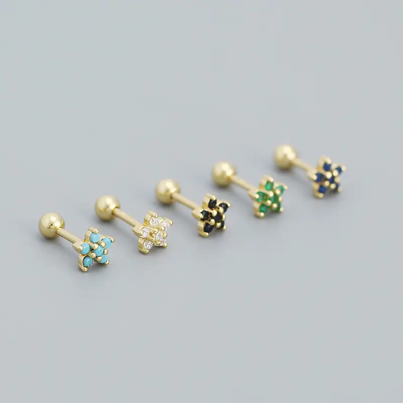 Screw Earrings Green Zircon Silver Tassel Women