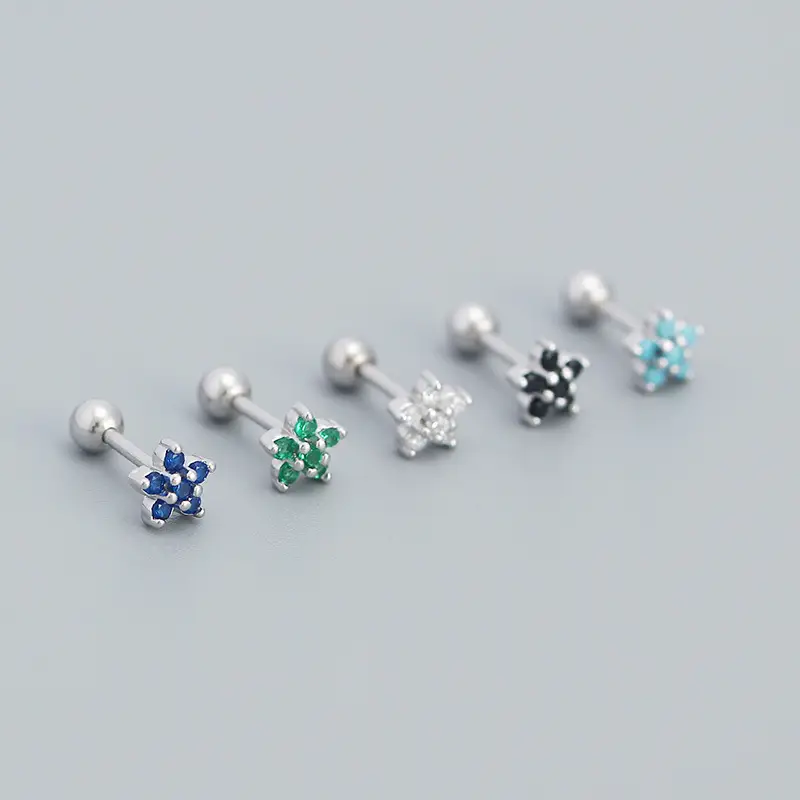 Screw Earrings Green Zircon Silver Tassel Women