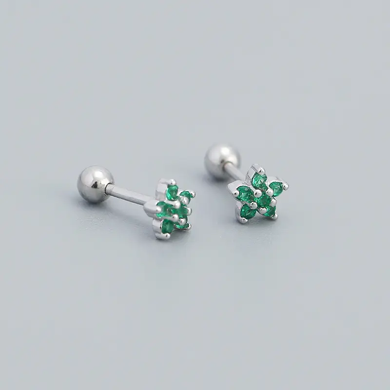 Screw Earrings Green Zircon Silver Tassel Women