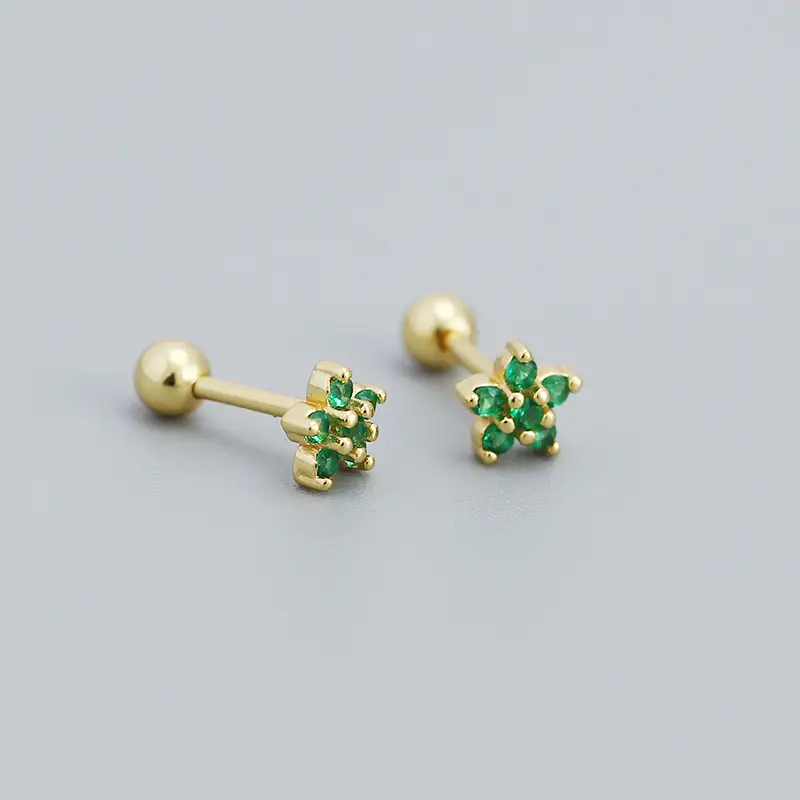 Screw Earrings Green Zircon Silver Tassel Women
