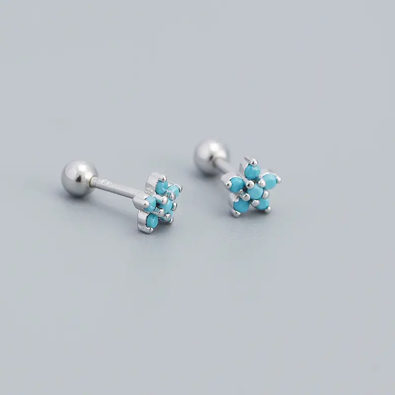 Screw Earrings Green Zircon Silver Tassel Women