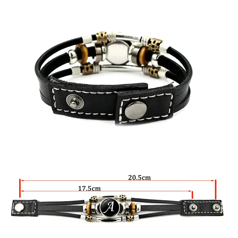 Women Retro Punk Leather Bracelet with 26 Letters Time Gem - Image 29