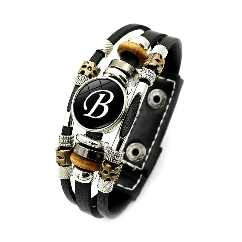 Women Retro Punk Leather Bracelet with 26 Letters Time Gem - Image 31