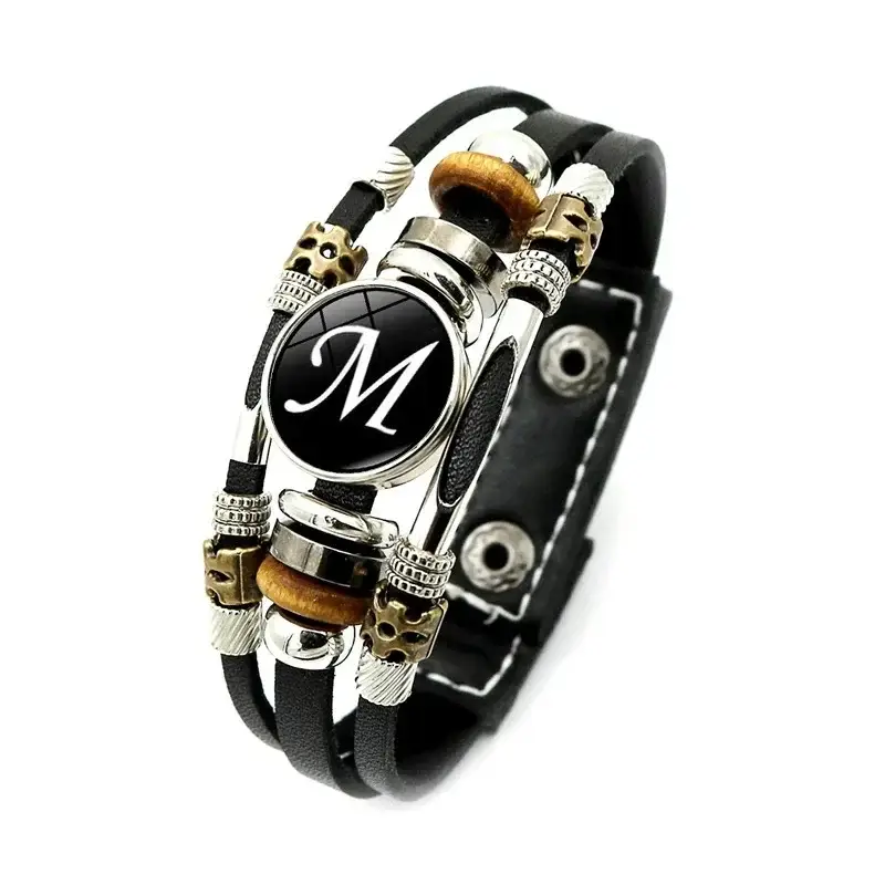 Women Retro Punk Leather Bracelet with 26 Letters Time Gem - Image 13