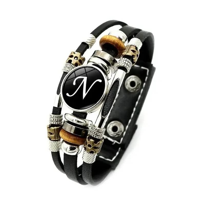 Women Retro Punk Leather Bracelet with 26 Letters Time Gem - Image 14