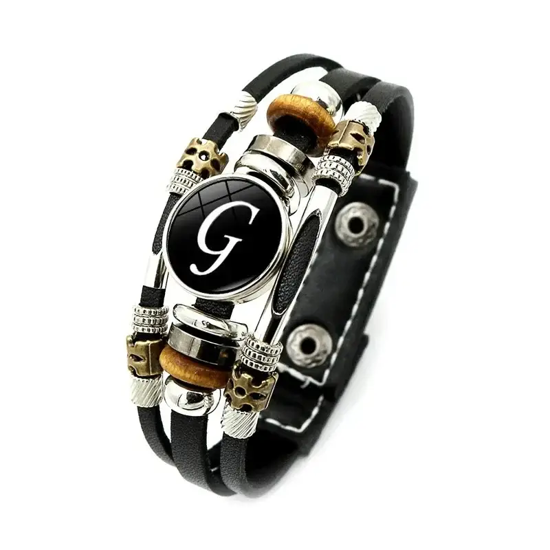 Women Retro Punk Leather Bracelet with 26 Letters Time Gem - Image 7