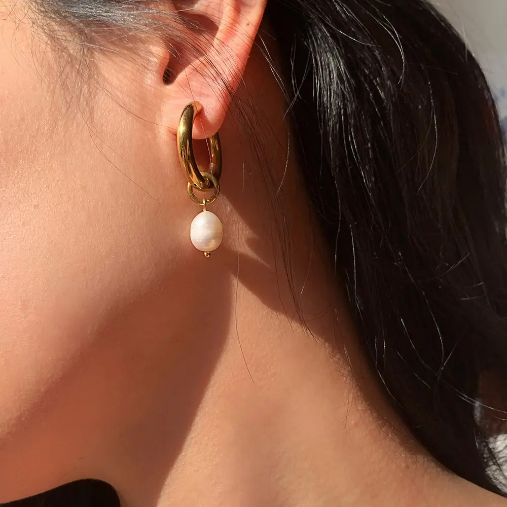 French Retro Pearl Earrings 18K Gold Women