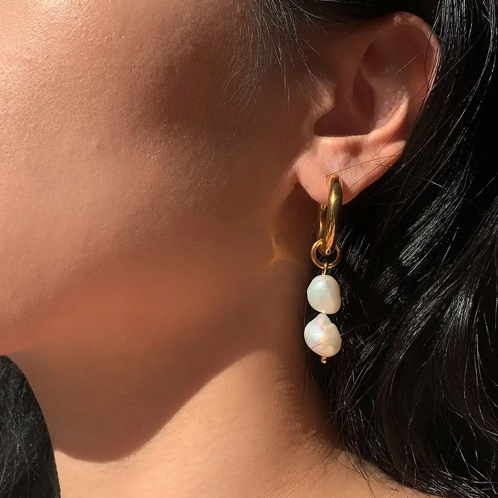 French Retro Pearl Earrings 18K Gold Women