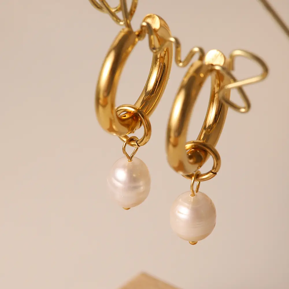 French Retro Pearl Earrings 18K Gold Women