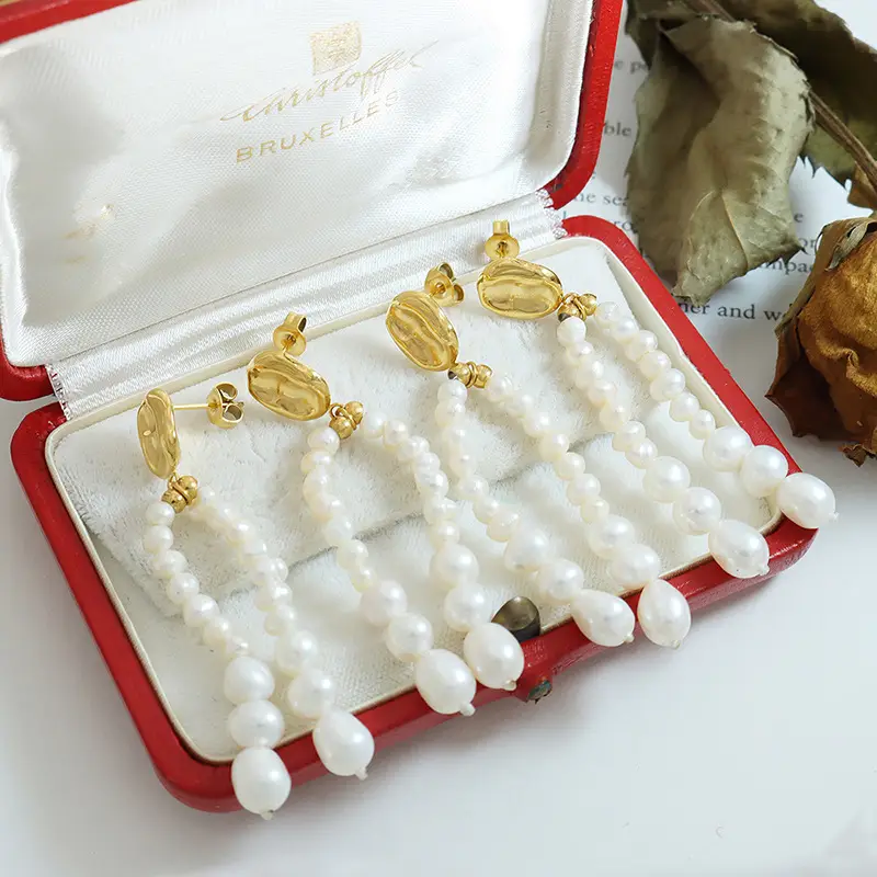 Vintage Pearl Tassel Earrings Gold Plated Stainless Steel - Image 5