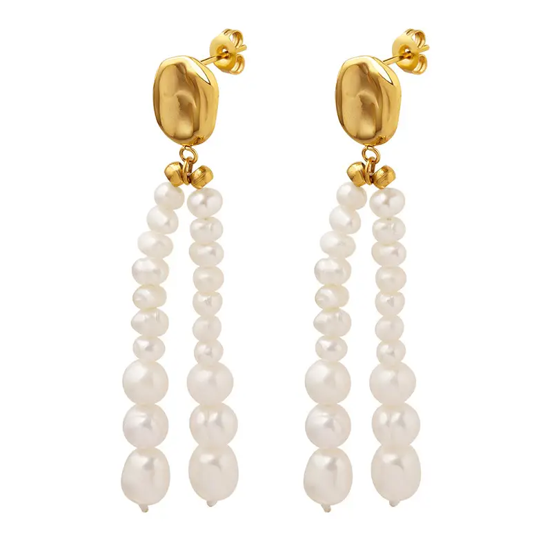 Vintage Pearl Tassel Earrings Gold Plated Stainless Steel - Image 7
