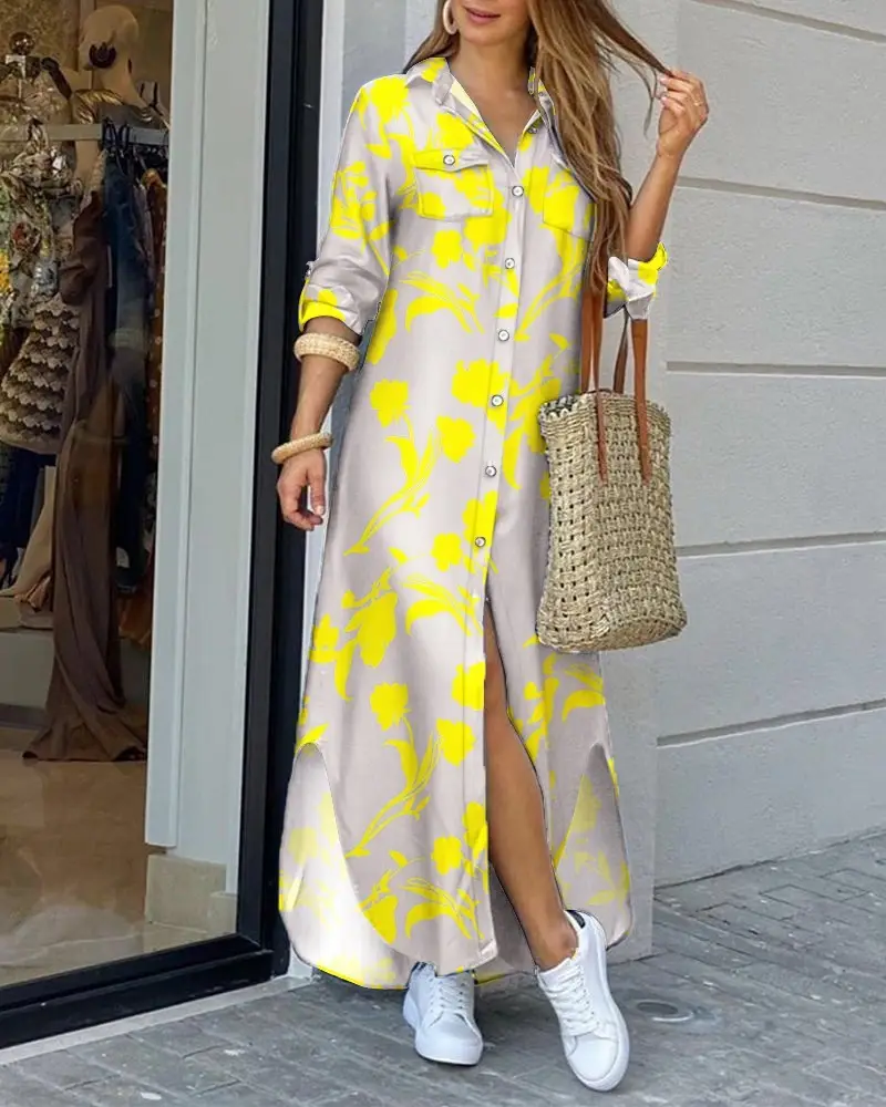 Women's Printed Long Sleeve Lapel Shirt Dress Black White Check - Image 17