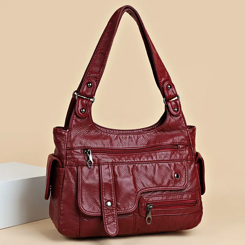 Black Quilted Women's Shoulder Bag with Multiple Pockets - Image 3