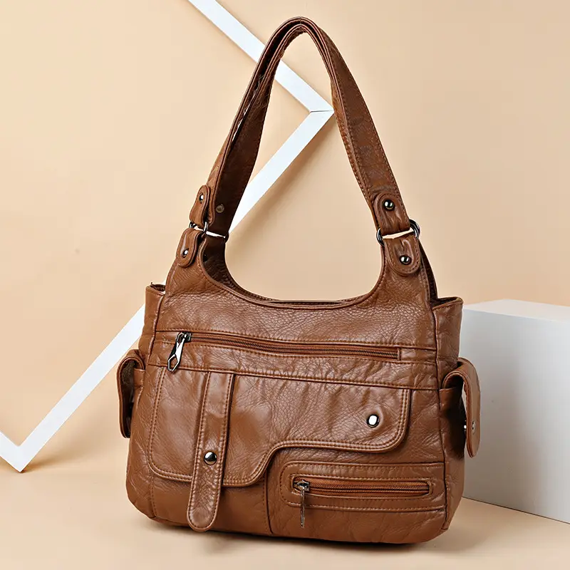 Black Quilted Women's Shoulder Bag with Multiple Pockets - Image 4