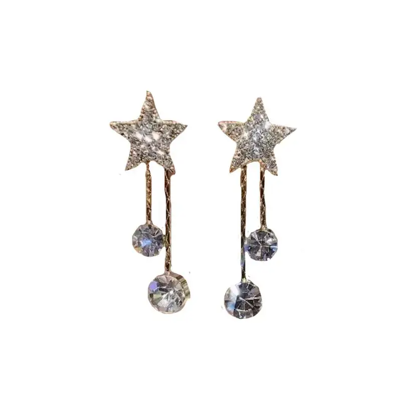 925 Silver Star Tassel Earrings with Rhinestones - Image 6