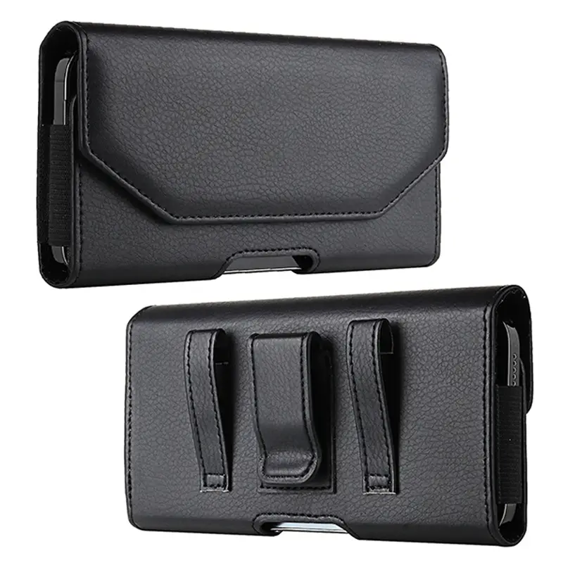 Black Leather Waist Bag for Men with Drop Protection