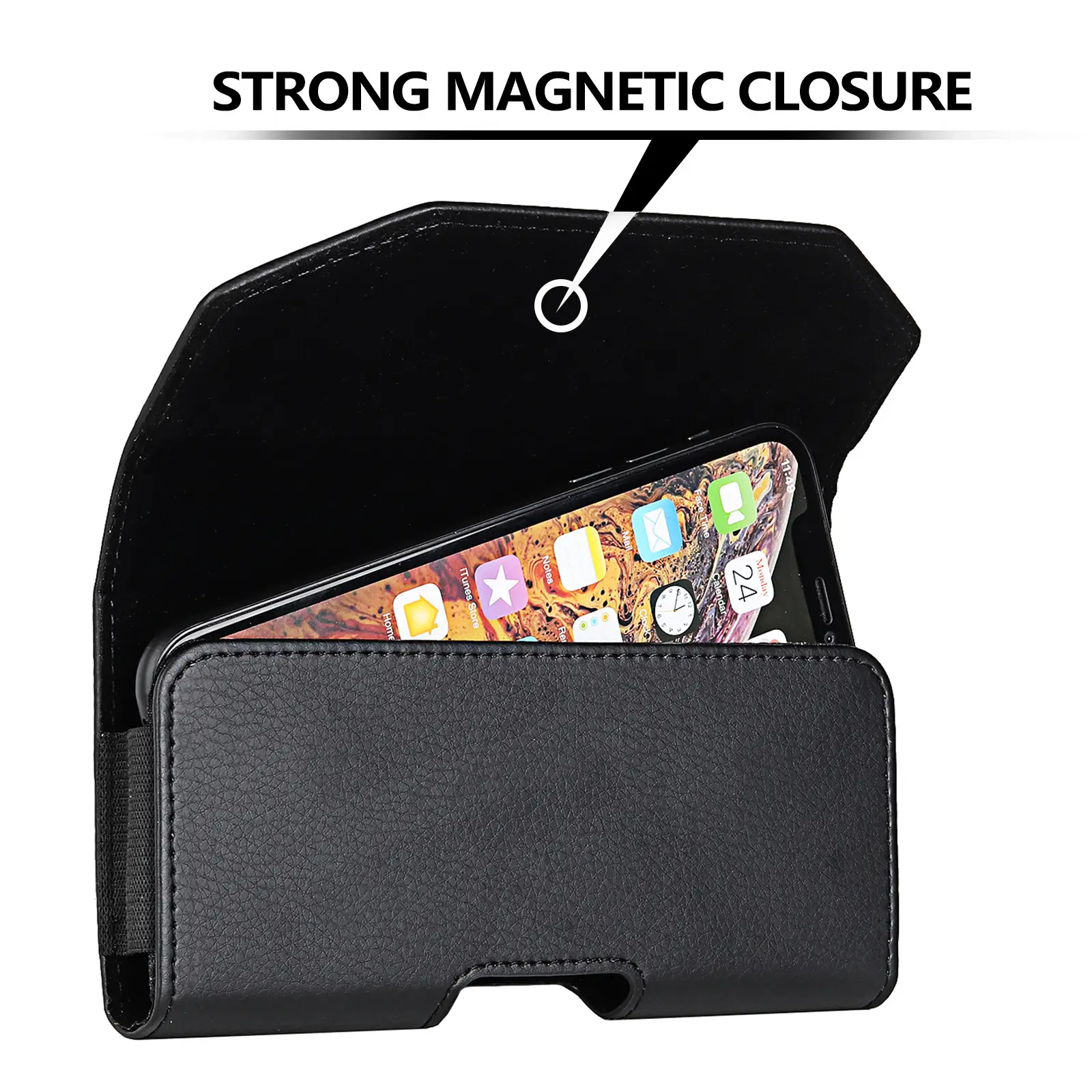 Black Leather Waist Bag for Men with Drop Protection