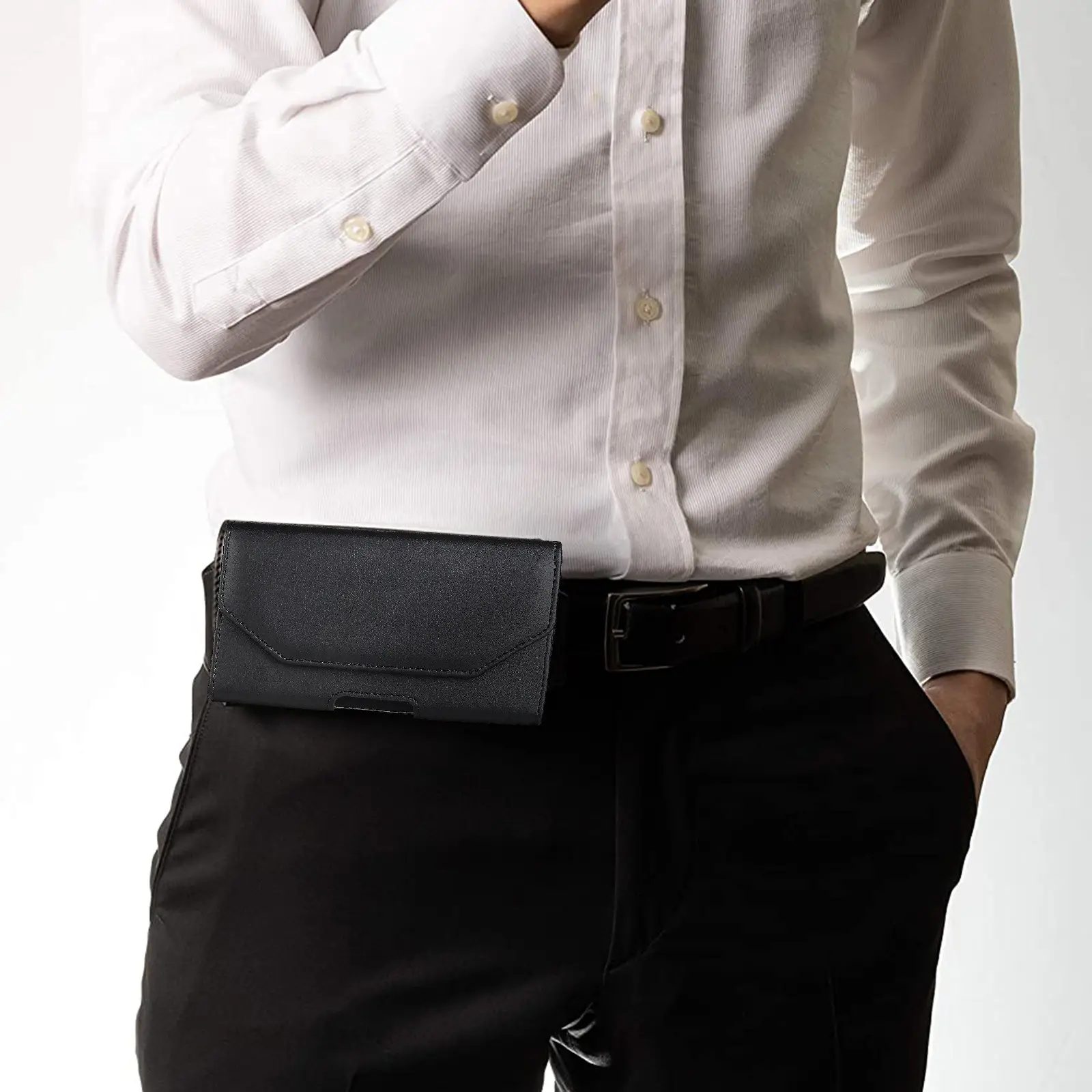 Black Leather Waist Bag for Men with Drop Protection — feature 8