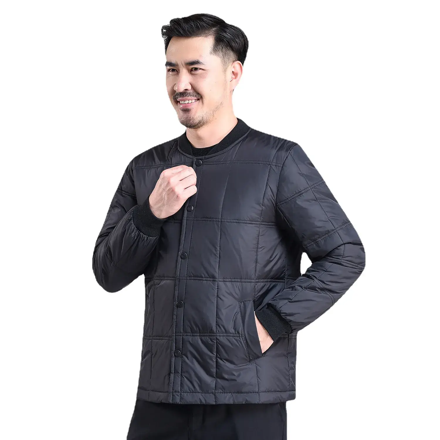 Men's Navy Blue Down Jacket with Stand Collar - Image 7