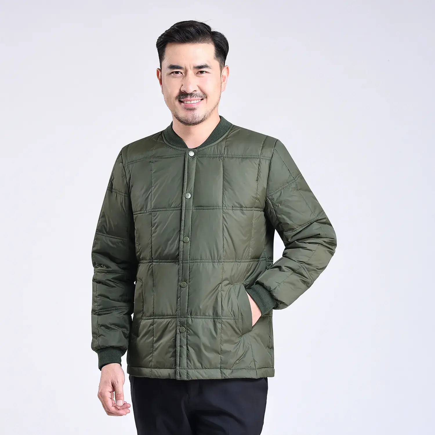 Men's Navy Blue Down Jacket with Stand Collar - Image 2