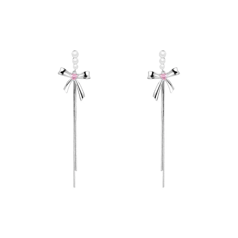 Autumn Pearl Bow Earrings Women's Niche Design