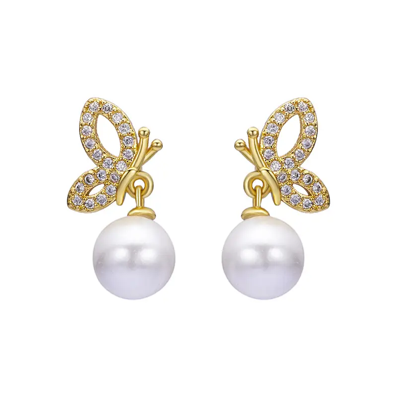 Korean Retro Hollow Butterfly Earrings with Freshwater Pearls - Image 5