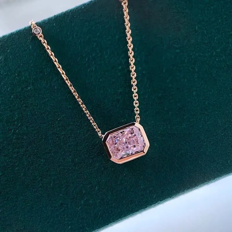 Sweet Stars Square Diamond Necklace Gold Plated Yellow Pink - Image 4