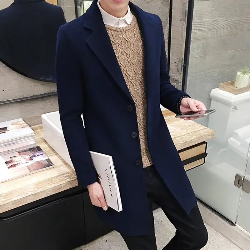 Men's Korean Slim Fit Woolen Coat Winter Gray - Image 37