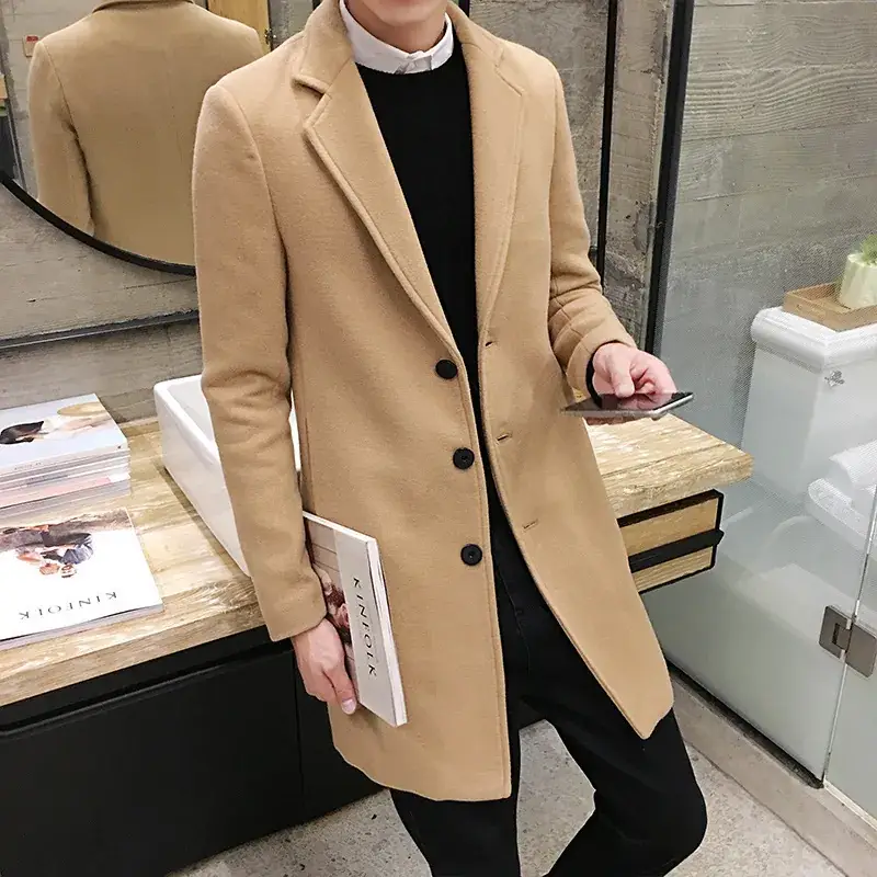 Men's Korean Slim Fit Woolen Coat Winter Gray - Image 38