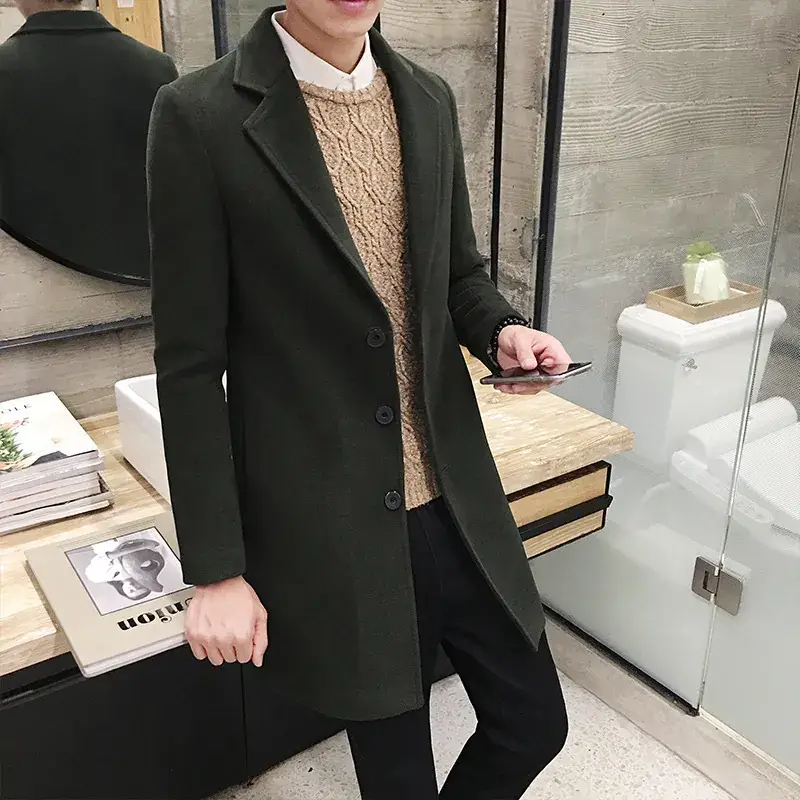 Men's Korean Slim Fit Woolen Coat Winter Gray - Image 39
