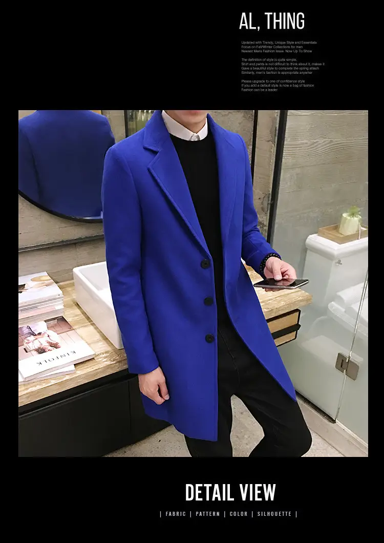 Men's Korean Slim Fit Woolen Coat Winter Gray — feature 10