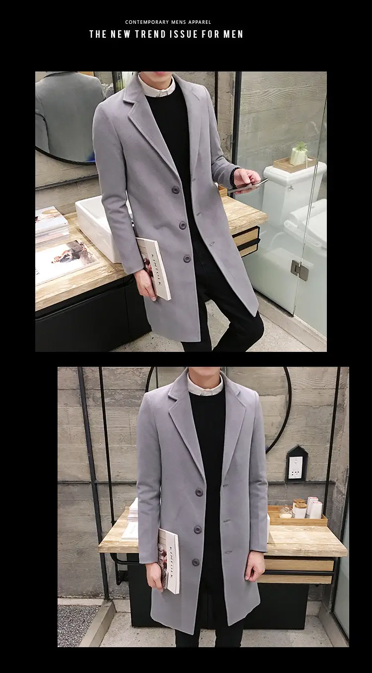 Men's Korean Slim Fit Woolen Coat Winter Gray — feature 12