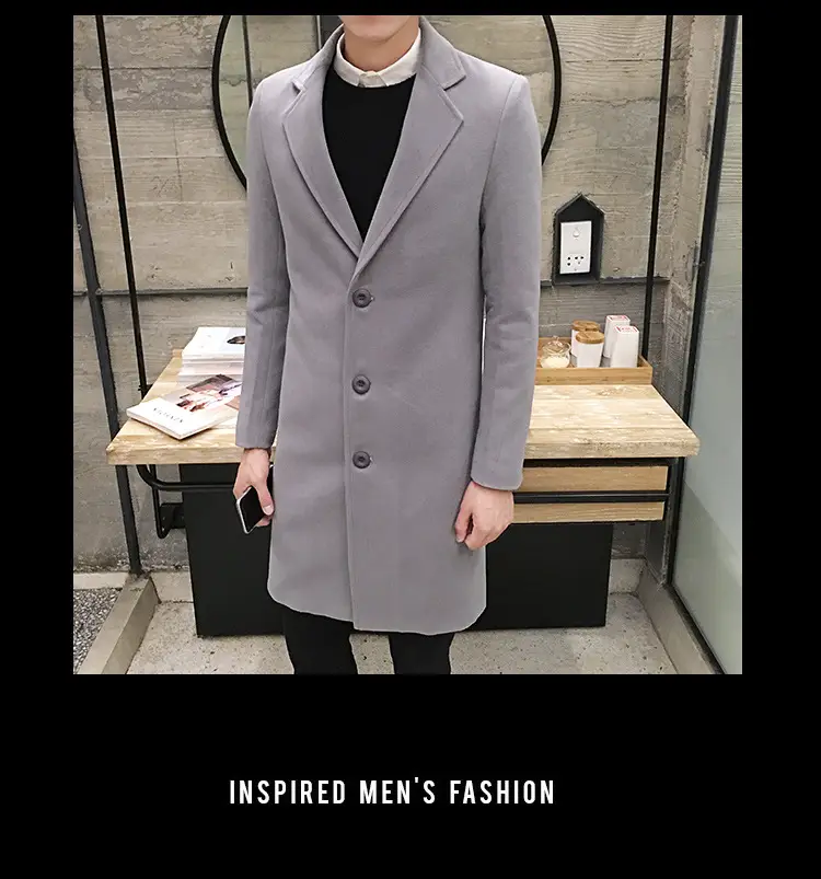 Men's Korean Slim Fit Woolen Coat Winter Gray — feature 13