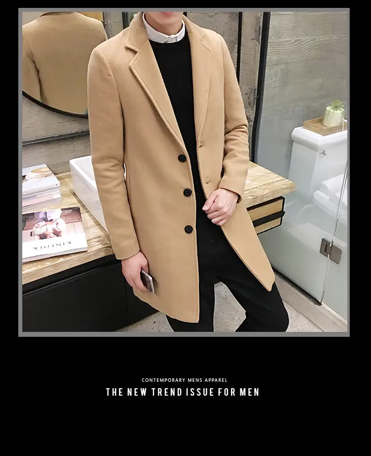 Men's Korean Slim Fit Woolen Coat Winter Gray — feature 14