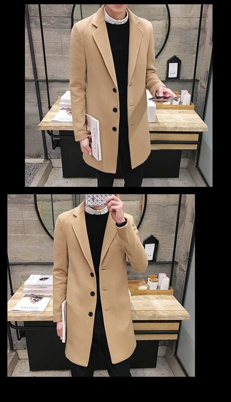 Men's Korean Slim Fit Woolen Coat Winter Gray — feature 15