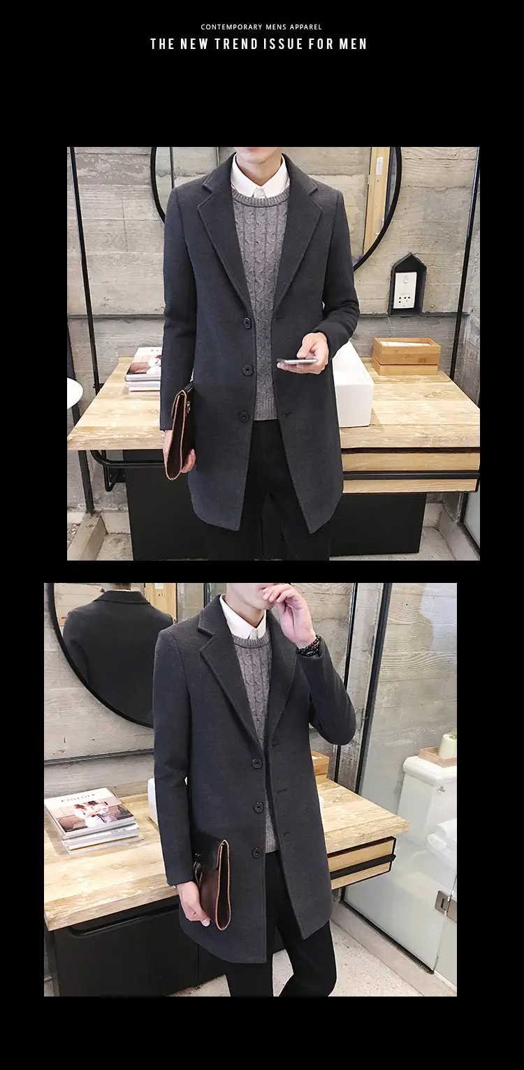 Men's Korean Slim Fit Woolen Coat Winter Gray — feature 16