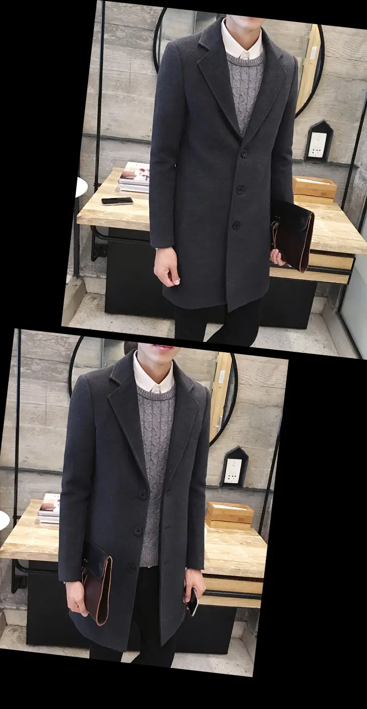 Men's Korean Slim Fit Woolen Coat Winter Gray — feature 17