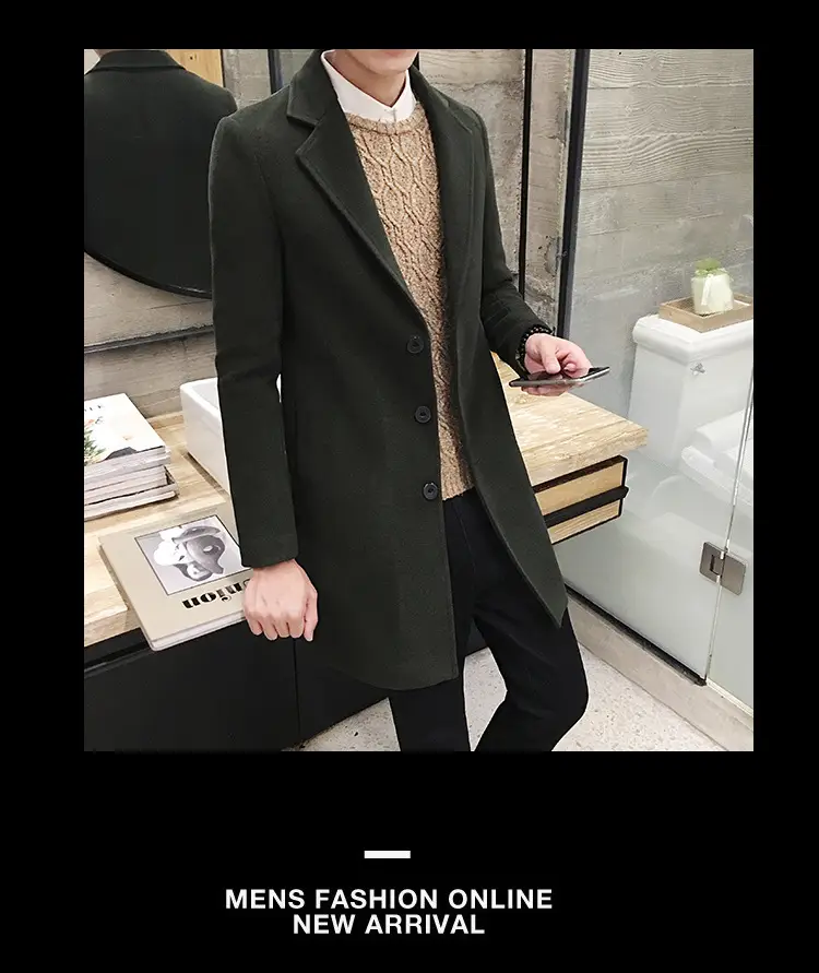 Men's Korean Slim Fit Woolen Coat Winter Gray — feature 18