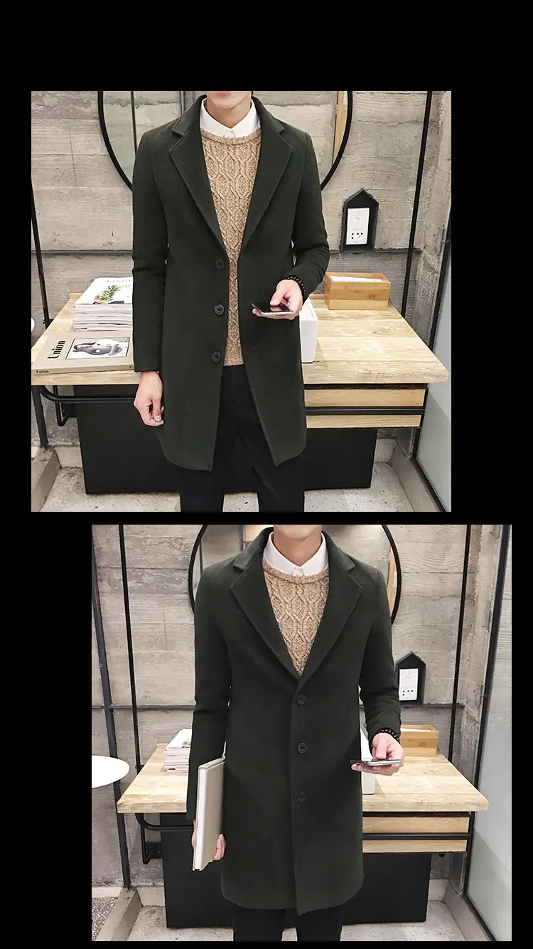 Men's Korean Slim Fit Woolen Coat Winter Gray — feature 19