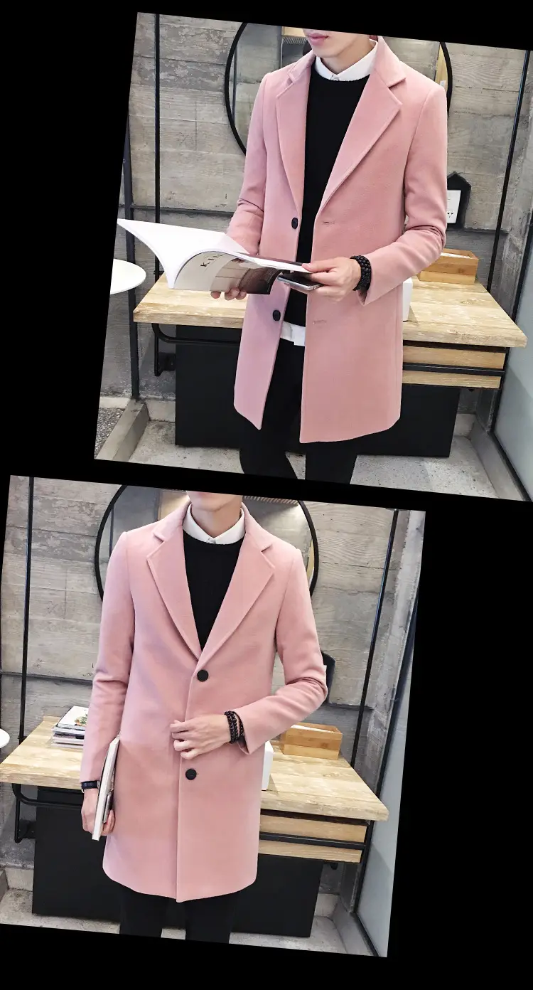 Men's Korean Slim Fit Woolen Coat Winter Gray — feature 21