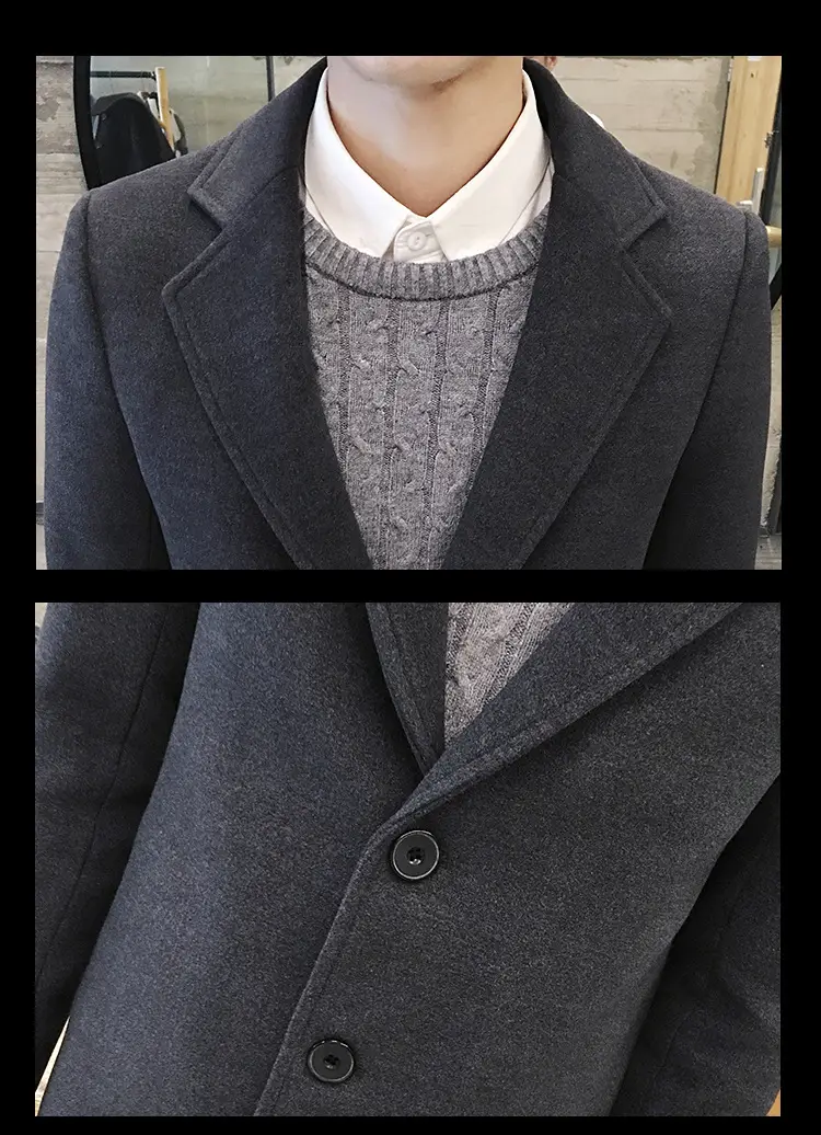 Men's Korean Slim Fit Woolen Coat Winter Gray — feature 22