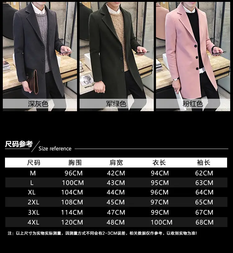 Men's Korean Slim Fit Woolen Coat Winter Gray — feature 3